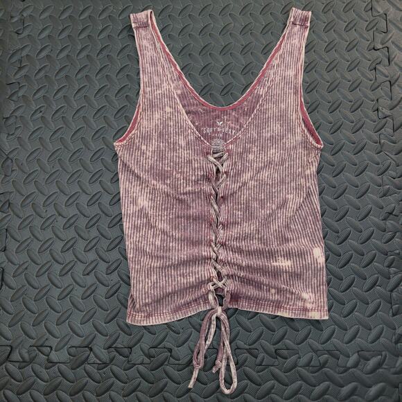 American Eagle Tops - American Eagle Soft and Sexy Rib Tank XS Lace Up Tie Dye Top